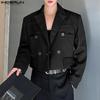 Men Lapel Neck Long Sleeve Patchwork Blazer Short Coats
