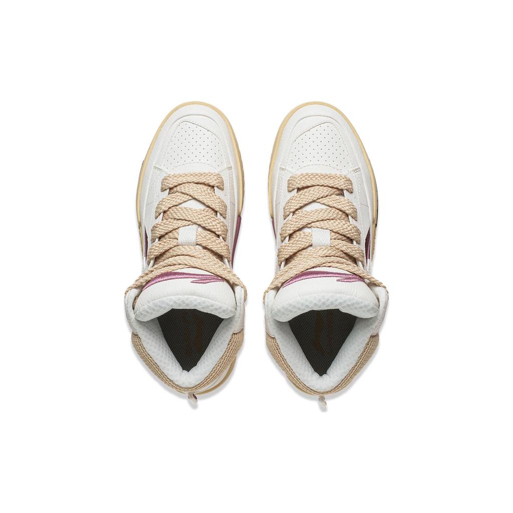 Li Ning Mileage Casual Versatile Non-Slip Wear-Resistant Mid-Top Skate Shoes Women Sneakers White Red AGCT284-3