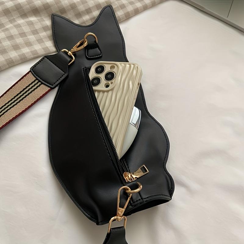 Outdoor travel black cat shaped chest bag cute cartoon anime suspender bag artificial leather crossbody bag