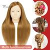 Mannequin Head with Real Hair Hairdresser Braiding Hair Styling Training Manikin Cosmetology Doll Head Brown Golden Long Hair Hairdressing Makeup