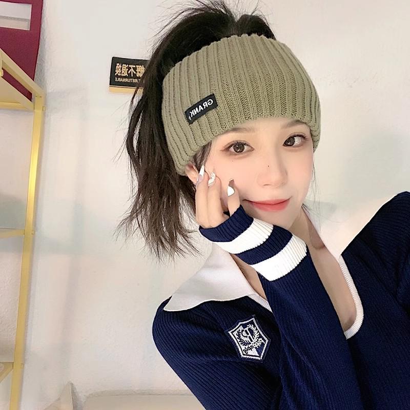 "Korean Influencer Wool Knit Headband: Women's Wide-Edge, All-Season Sports Scarf"