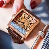 Квадратные наручные часы с кожаным ремешком и большим подарком Женские бриллианты, Циферблат, Стильные, Водонепроницаемые, Простые, Деловые, Повседневные, Роскошные, Коричневые,