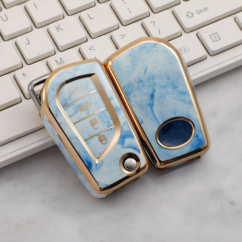 TPU Flip Car Key Fob Cover Compatible Toyota Aygo Rav4 Land Cruiser 3-Button Key Case Keyring Keyless Remote Keychain Key Holder