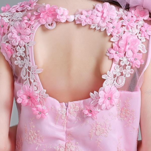 Kids Flower Girl Dress Baby Girls Lace Formal Princess Pageant Wedding Birthday Party White Bridesmaid Dresses Tea Length