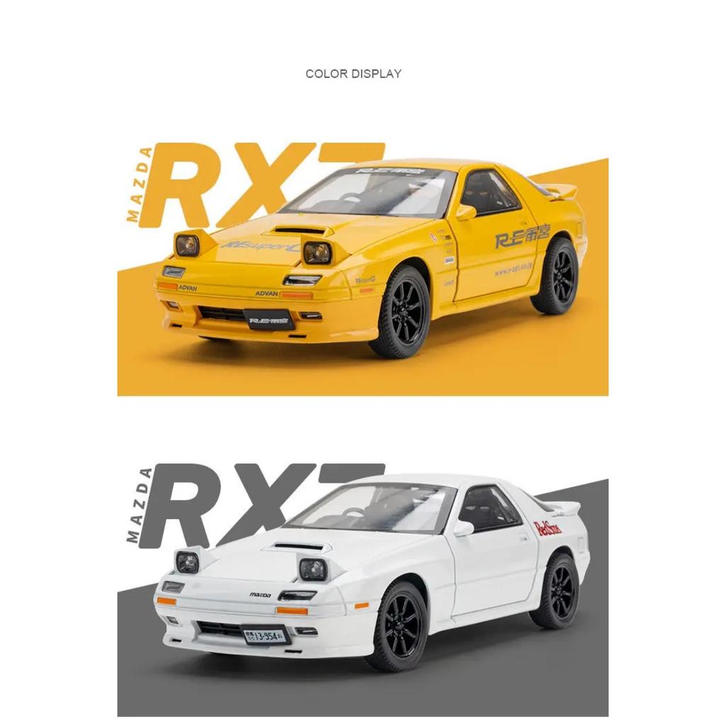 1/24 Mazda RX7 Alloy Sports Car Model Diecasts Metal Toy Racing Vehicles Car Model Simulation Sound and Light Childrens Toy Gift