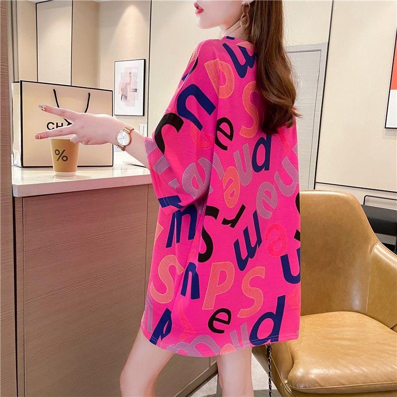 Лето 2024 г., женская футболка большого размера в корейском стиле с буквенным принтом и графикой y2k, топы, длинная футболка Harajuku, подруга, каваи, одежда, уличная одежда
