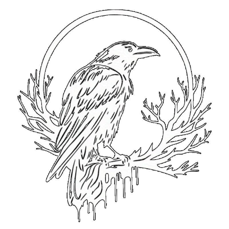 Черная футболка с белым вороном на ветке и дизайном в виде круга для повседневной носки