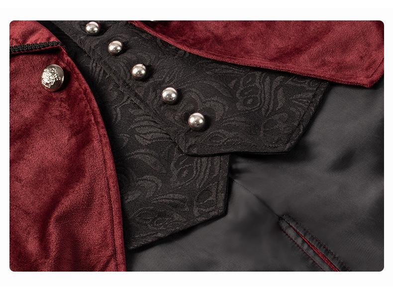 Мужское бордовое пальто средней длины в стиле ретро-панк со стойкой (Издание 2025 г.)