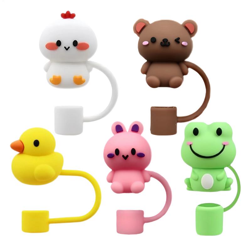 Straw Toppers For Tumblers Portable Straw Caps 3D Cute Animal Decorations Stopper Protector Topper For Women Water Adults Kids