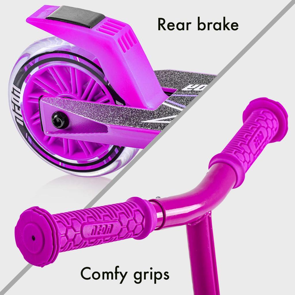 Yvolution Neon Vector Kick Scooter for Scooter with LED 3 Height 50kg Weight Outdoor Back to School Family Kick Scooter Board Flow (PINK) Kids,