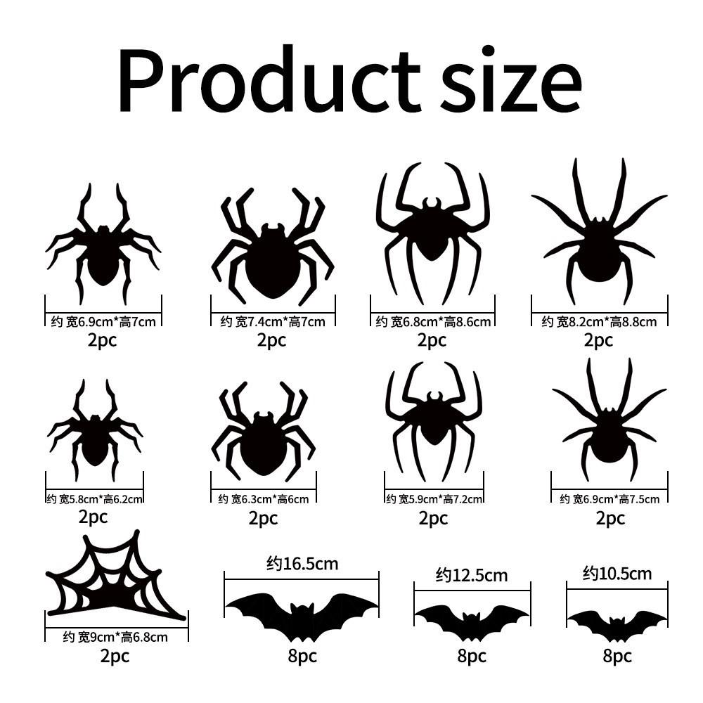 Halloween Decorations 3D LED Light-Up Spider Bat Wall Stickers Set, Glow in Dark for Home Bar, 16 Pack
