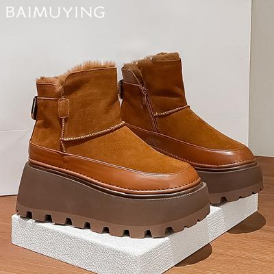 Женские ботильоны на платформе, замшевые танкетки, плюшевые теплые хлопковые туфли, зимняя женская обувь 2024 года, новые готические туфли-лодочки Chelsea Botas Mujer