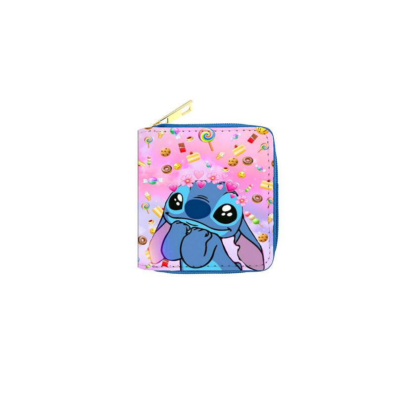 Stitch PU Leather Short Zip Wallet Cute Card Holder Coin Purse for Women Girls 6pcs