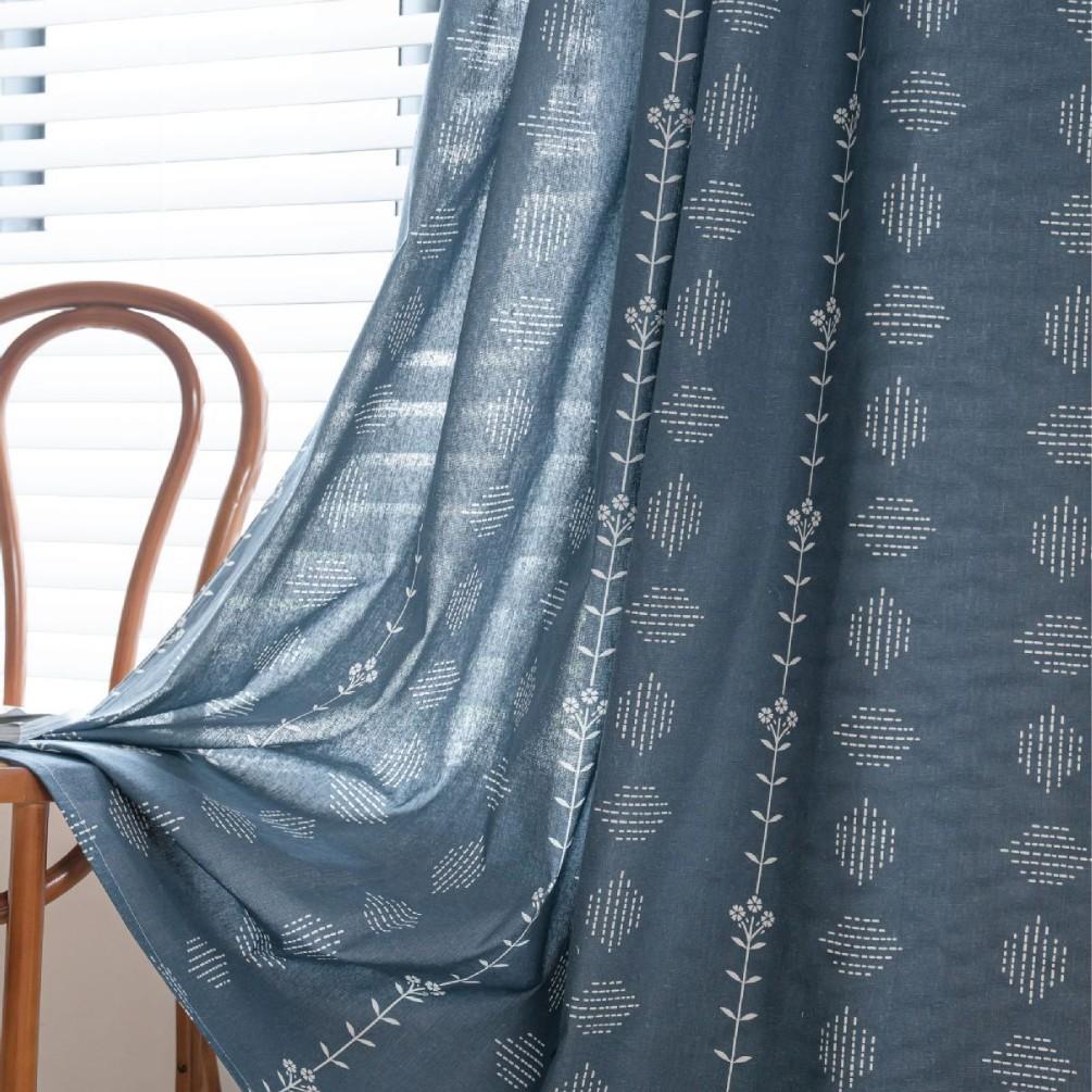 Curtain finished flower print book sage green semi-blackout balcony blackout curtain direct supply