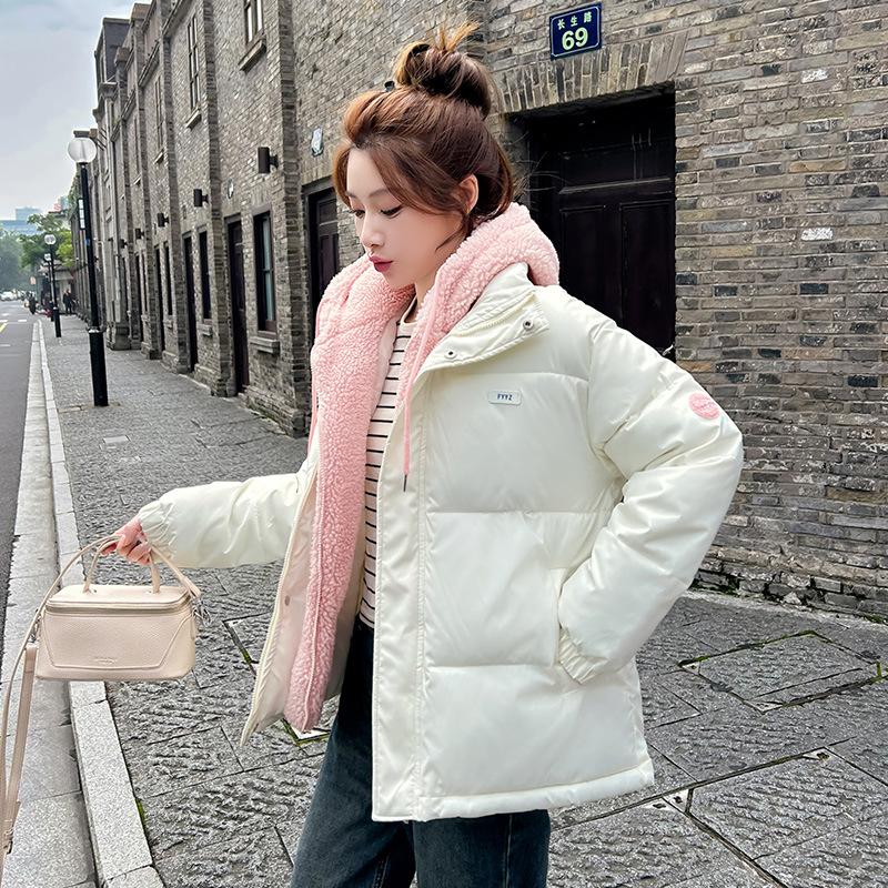 Winter Down Padded Jacket Thickened Lamb Wool Padded Jacket Fake Two-piece Large Size Women's Short Padded Jacket