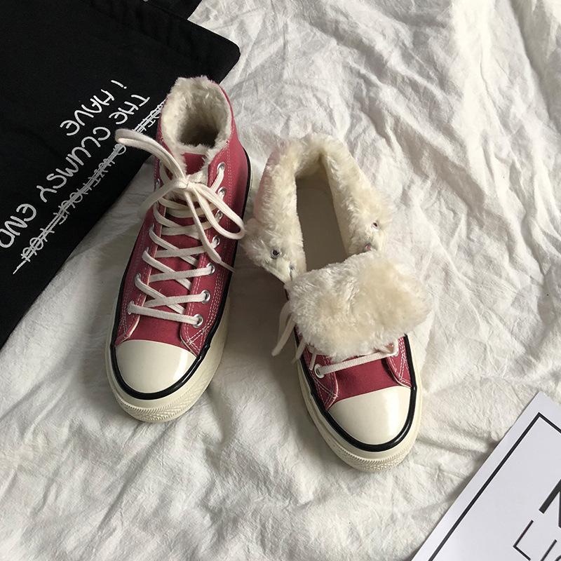 Ретро хлопковые туфли женские зимние студенческие бархатные черные высокие хлопковые туфли 88