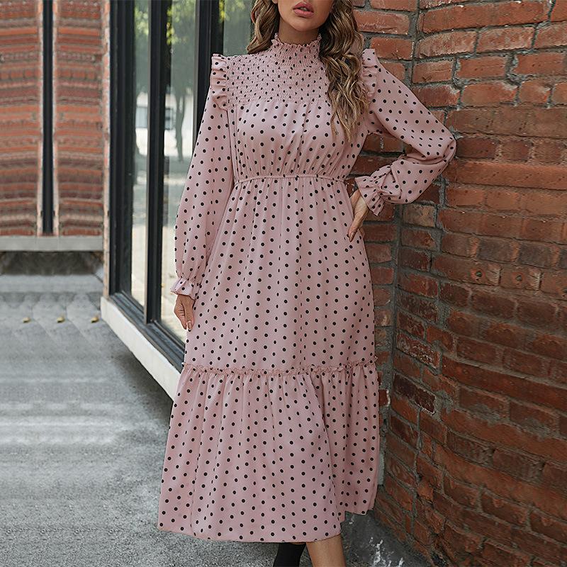 Temperament and Elegance Outer Wear Fashion Women's Fall Range Ruffle Long Sleeve Polka Dot Dresses