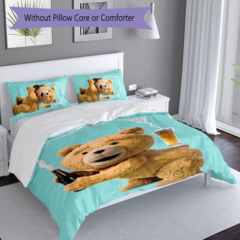 3pcs Cartoon Teddy bear Ted2 pattern bedding set duvet cover set includes duvet cover &pillowcases, perfect all season bedroom decoration & gift