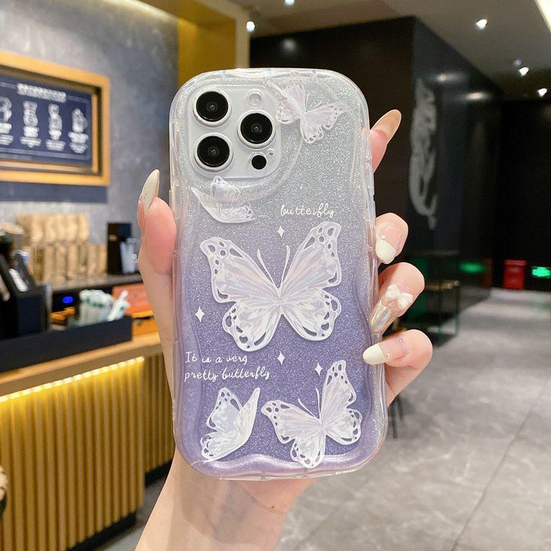 Применимо к чехлу для мобильного телефона Samsung S24, новый S25edge блестящая бабочка A55 A24 полноразмерный прозрачный с цепочкой