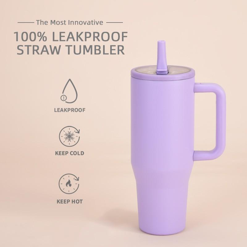 1200ml Double Wall Vacuum Insulated Travel Tumbler With Leakproof Foldable Straw Lid Car Office Outdoor