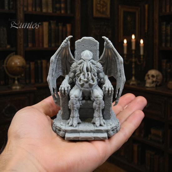 Загадочные Ретро Украшения 3D Печатный Трон Статуэтка Ктулху, Готическая Смоляная Фигурка для Полки и Стола, Декор в Виде Детализированной Скульптуры Крыла Летучей Мыши, Щупальце