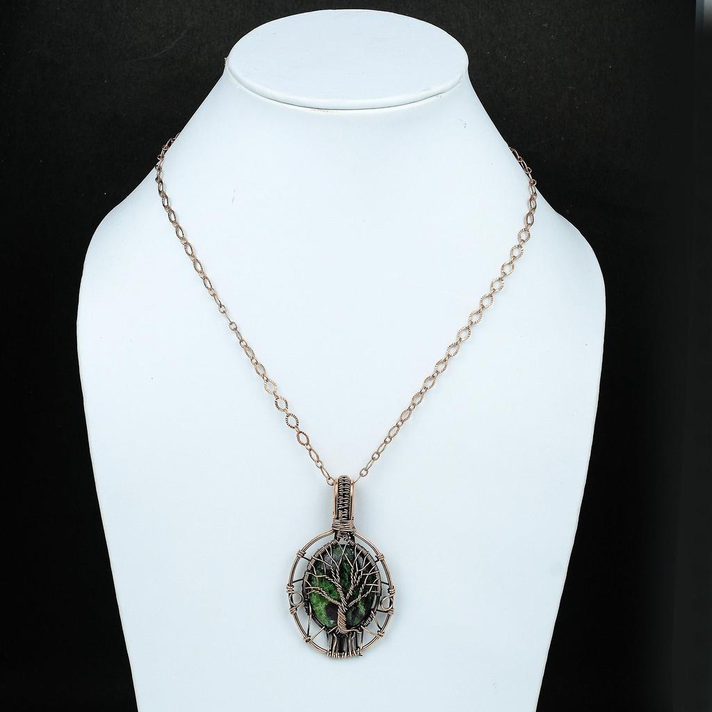 Древо жизни, кулон с рубином и цоизитом, медная проволока, кулон, драгоценный камень, медные украшения, кулон ручной работы, кулон с рубином и цоизитом, подарок для мамы