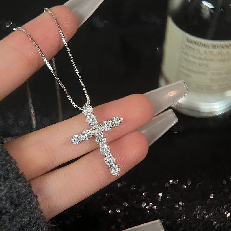 16-24inches Box chain 925 Sterling Silver Shiny crystal classic cross Necklace For Women men Fashion luxury Jewelry fine Gifts