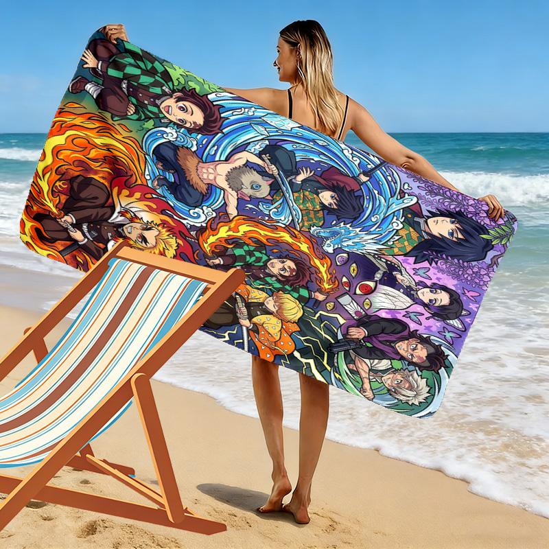 Demon Slayer Anime Print Beach Towel, Large Soft Quick Dry Towel for Beach Camping Swimming