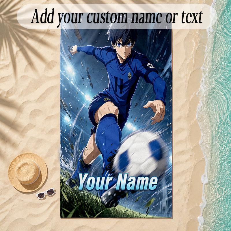 Beach TowelBlue Lock Custom Name Text Personalized Soft Towel for Beach Pool Indoor Home Decor Gift