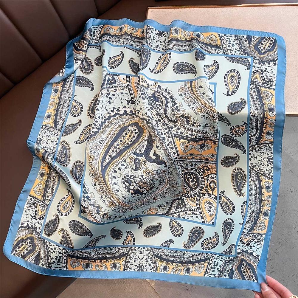 Elegant Yellow Neck Scarf Lemon Print Shawl Breathable Square Silk Scarf for Women