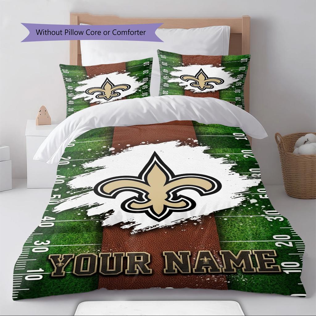 Name Custom New Orleans Saints Logo Pattern Bedding Set Quilt Cover Pillowcase Home Decor Gift (1 * duvet cover + 2 * pillowcase, without core)