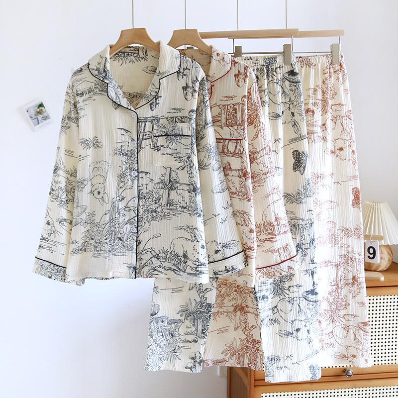 100% хлопок марля летняя женская пижама с рисунком кролика пижамы весенний женский комплект из 2 предметов ночная одежда женская пижама