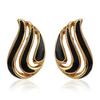 Estele Gold Plated Black Enamel Stud Earrings for Girls and Women