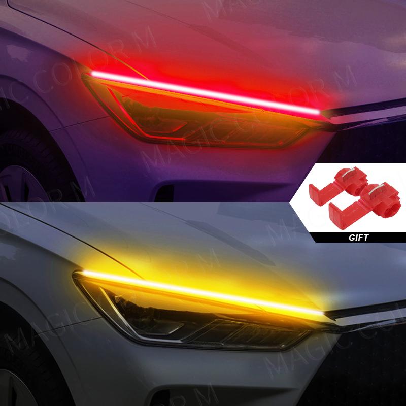 2 шт. DRL автомобильные гибкие светодиодные дневные ходовые огни указатель поворота фары водонепроницаемые 30 см 45 см 60 см белый красный желтый синий