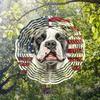 Patriotic Metal Wind Chime American Flag Bulldog Design Dual Direction Rotating Garden Decor No Power Needed Easy To Install