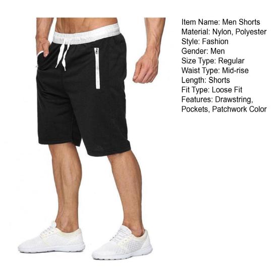 Мужские повседневные шорты с эластичной резинкой на талии и регулируемым шнурком, пляжные шорты в стиле пэчворк, цветные карманы на молнии, широкие спортивные шорты
