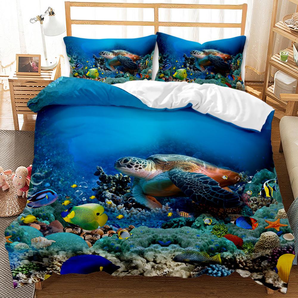 Underwater World Whale Shark Quilt Set Three-Piece 3D Digital Printing Bedding