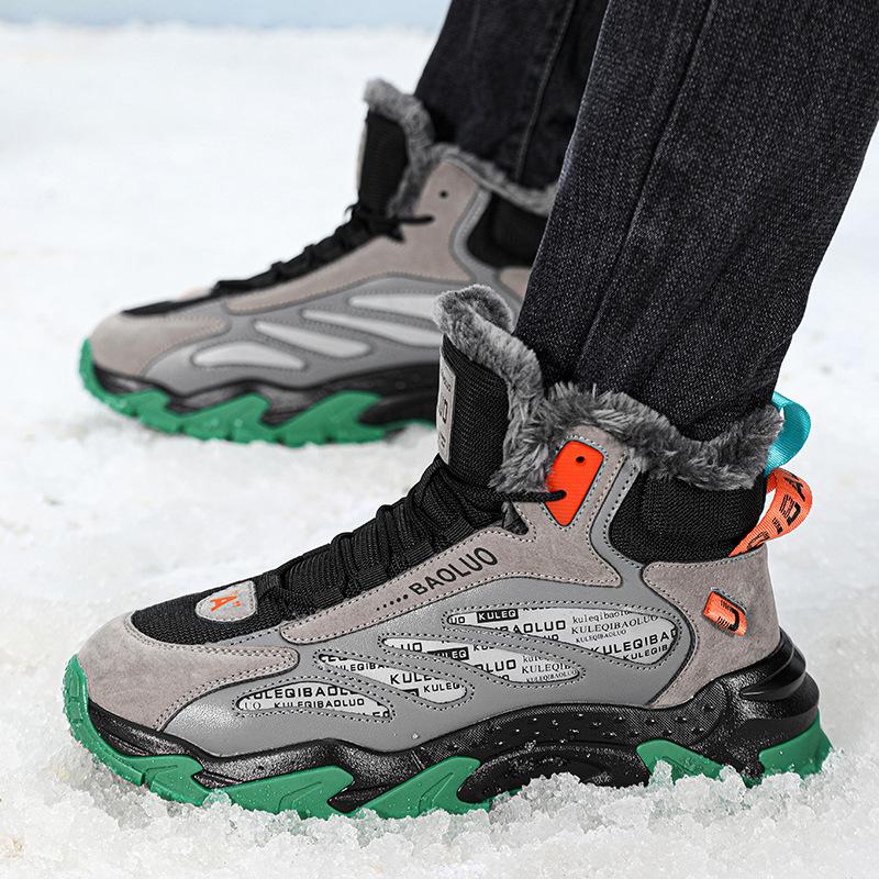 Модные зимние мужские ботильоны с толстой подошвой, меховые зимние ботинки, мужская повседневная спортивная обувь, уличные плюшевые теплые корейские кроссовки, ботильоны