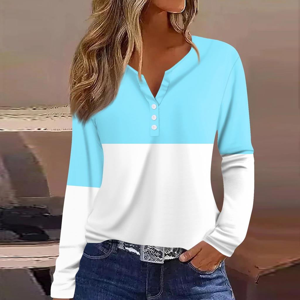 Women's T Shirt Tee Button Long Sleeve Daily Weekend Fashion Basic V- Neck Regular Top