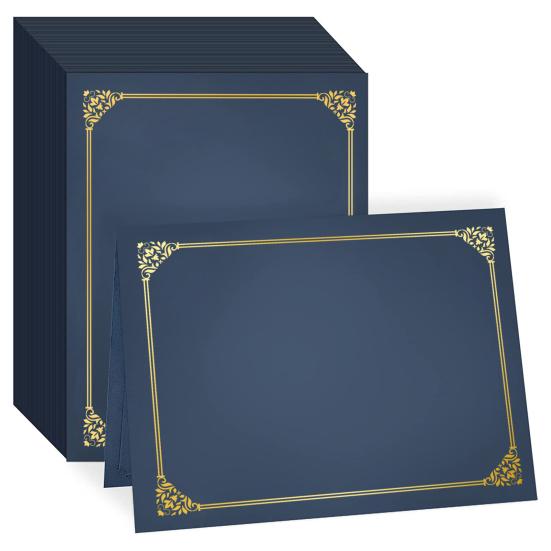 10 Pcs Black Certificate Holders Diploma Covers for 12.6 X 9.45 Inch Paper Gold Foil Border Cardstock Award Graduation