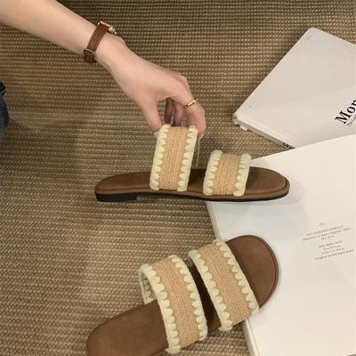 Ретро плетеные однословные тапочки для женщин, чтобы носить новые красивые крутые тапочки, не устают ноги, плоские сандалии