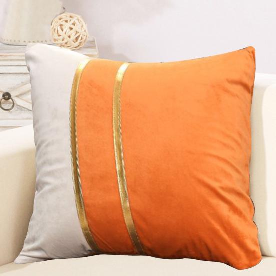 Pillow Case Plush Two-color Splicing Throw Pillow Cover Soft Stylish Decorative Cover with Hidden Zipper for Home