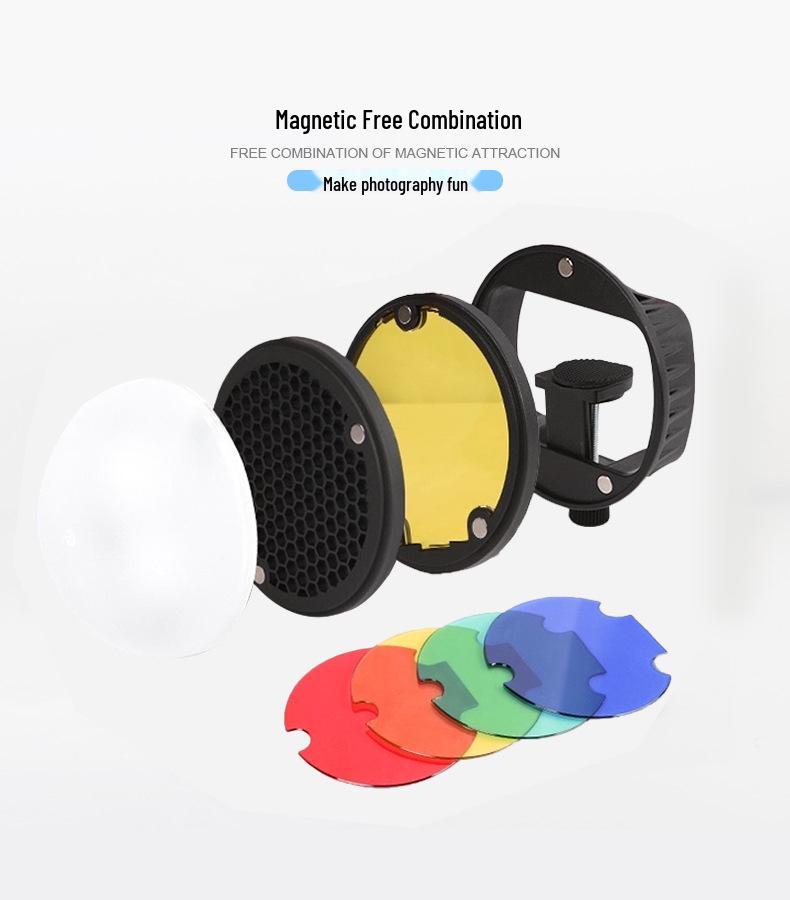 Jiebao TR08 DSLR Magnetic Flash Diffuser with Honeycomb Filters and Quick Release Ball Head