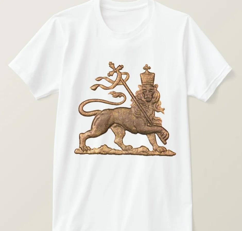 Haile Selassie. Men's Lion of Judah Printed T-shirt. Short-sleeved 100% Cotton Casual Loose-fitting Top High Quality