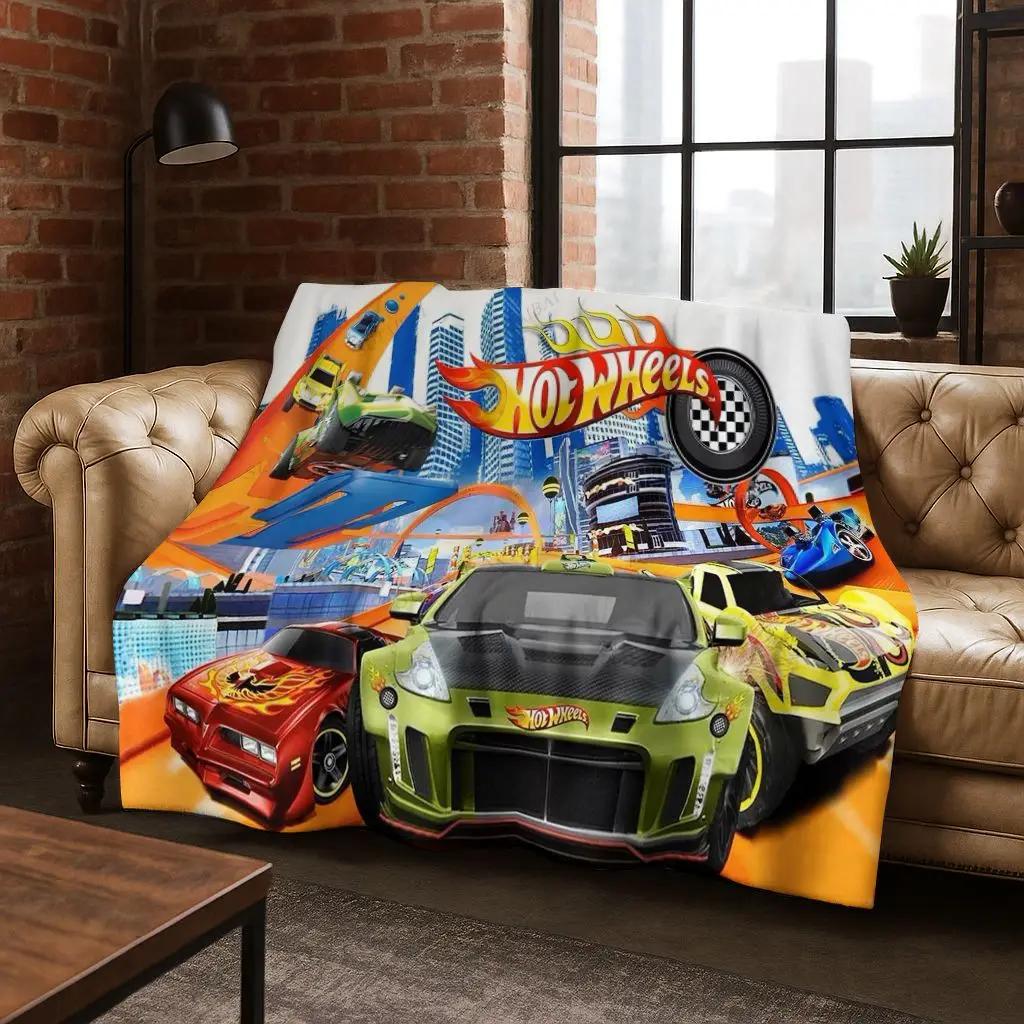 Мультяшное одеяло из фланели с изображением гоночного автомобиля Hot Wheels, Уютное мягкое покрывало для дома, спальни, кровати, дивана, Пикника, Подарок для ребенка