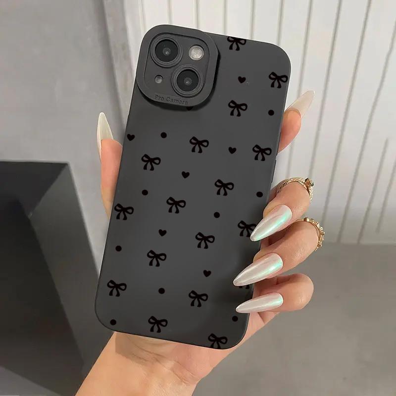 Black Bow Phone Case For iPhone 16 Pro Max 11 12 13 12 14 15 16 Pro X XR XS 7 8 Plus 16E SE 2020 Shockproof Silicone Soft Cover