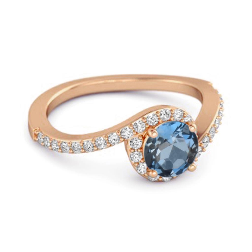 London Blue Topaz Halo Twist Pave Band Ring - 925 Sterling Silver Rose Gold Vermeil