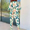 Women Plus Size Round Neck Long Sleeve Printed Floral Plaid Two Piece Pants Set