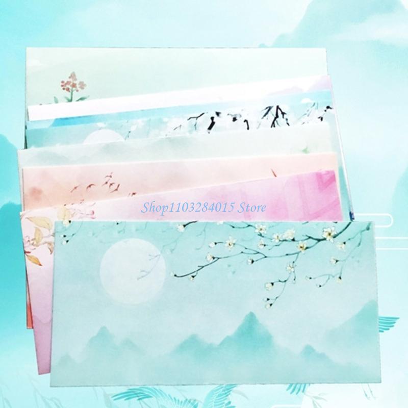 R6FF Stationery Paper and Envelopes Set Traditional Letter Writing Paper Color Both Side Writing Stationary Paper for School