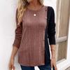 Spring and Autumn Women's Knit Top Colorblocking Button Split Casual Long Sleeve Top Blouse